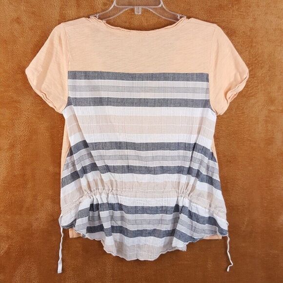 Little Yellow Button ANTHROPOLOGIE Womens Top Small Pastel Orange Stripe - Picture 3 of 7